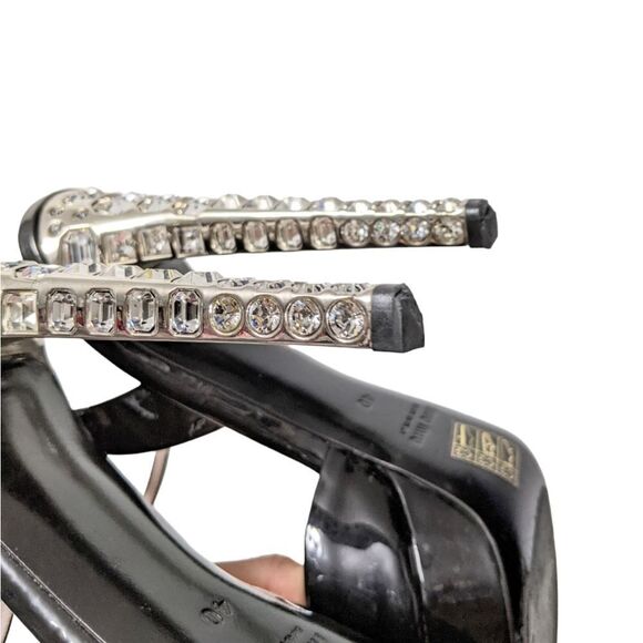 MIU MIU Black Patent Crystal Heeled Platform Peep Toe Sandals 40 - Picture 9 of 13